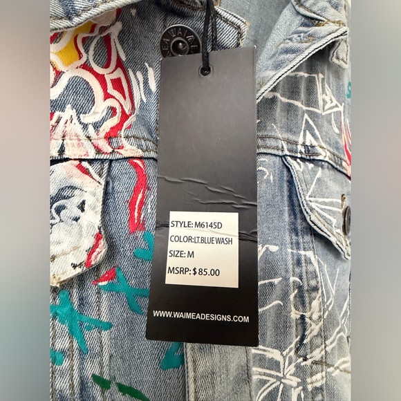 NEW Waimea Denim Jean Jacket Mens M Paint Splatter Streetwear Urban Hip Hop 90s - Picture 7 of 16